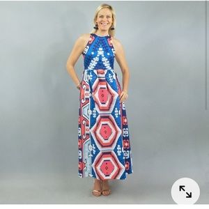CK Bradley Diddle maxi dress in red white and blue Kilim print M